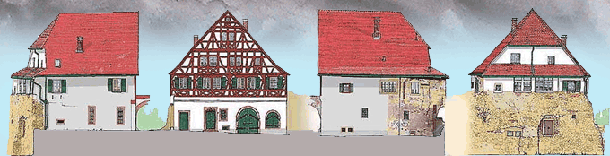 Ost-, Nord-, West, und Südansicht des Zehnthauses auf der Steinbacher Stadtmauer